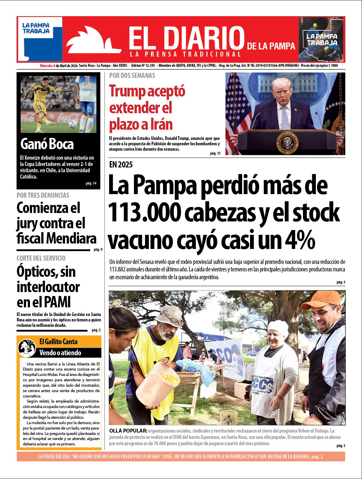 Tapa de El Diario en papel  mieacutercoles 08 de abril de 2026